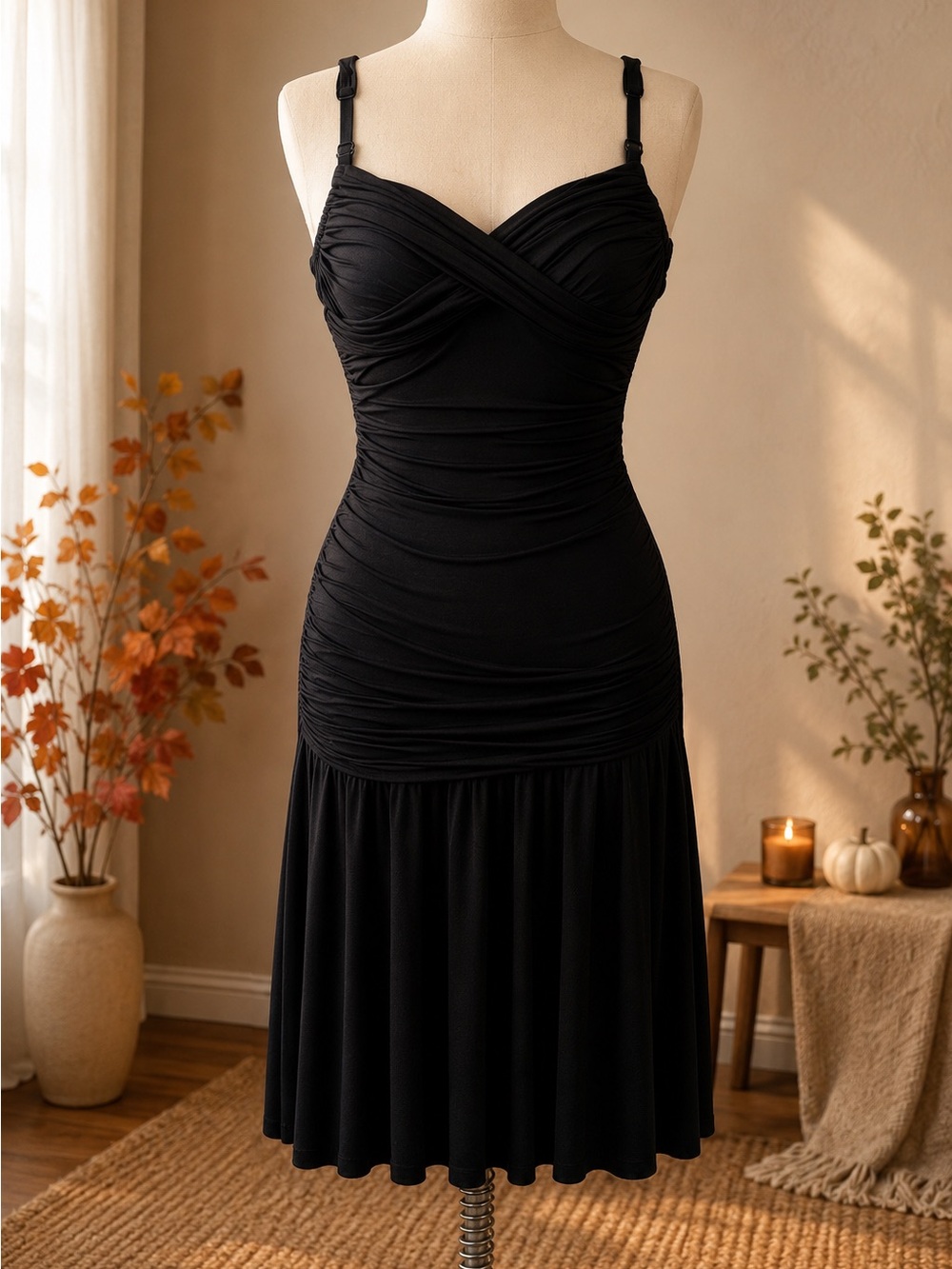 Black Ruched Bebe Midi Dress - Women